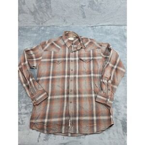 Stetson Western Plaid Pearl Snap Button Down Shirt Mens Sz L  Brown Long Sleeve